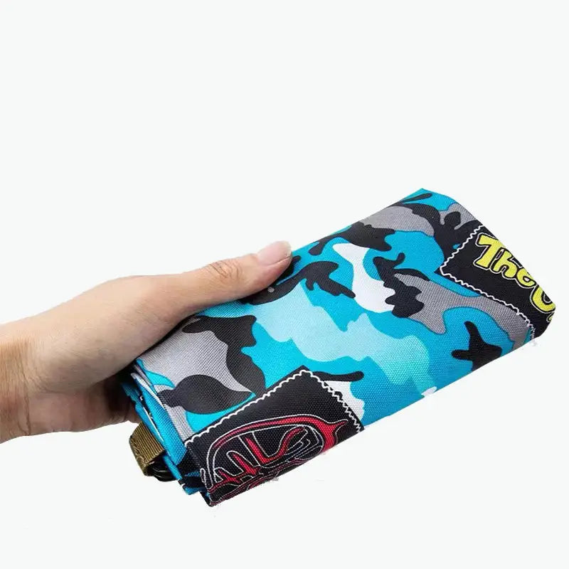 Close-up of waterproof battle mat bag showing durable material and stitching designed for 50 inch by 7.8 inch tabletop mat storage