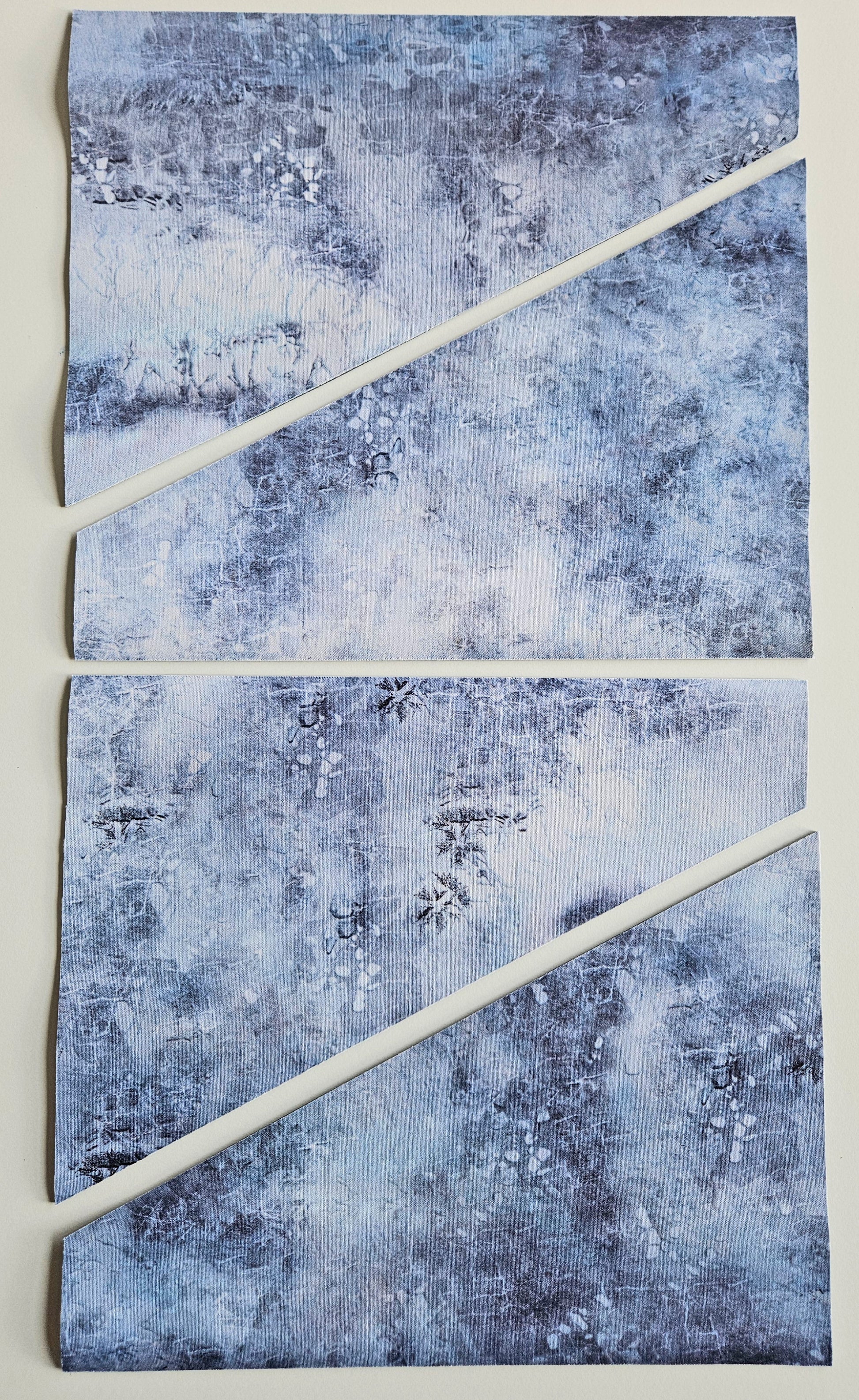 AllOutWar terrain layout templates shown in multiple mat designs including ice tundra — design received will vary