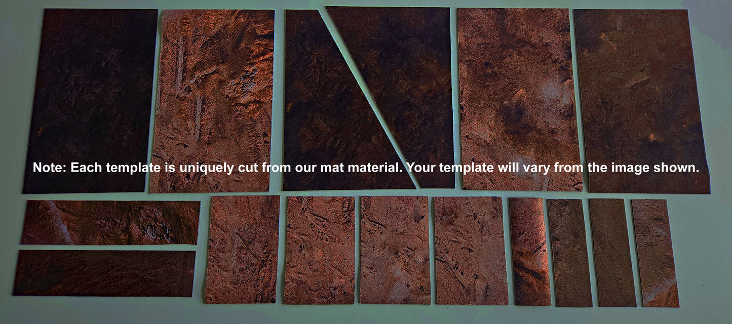 Notice: AllOutWar terrain layout template images are for reference only — each piece is uniquely cut and will vary
